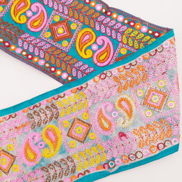 Blue Art Silk Fabric Trim, Paisley Embroidered Trim, Trim By The Yard